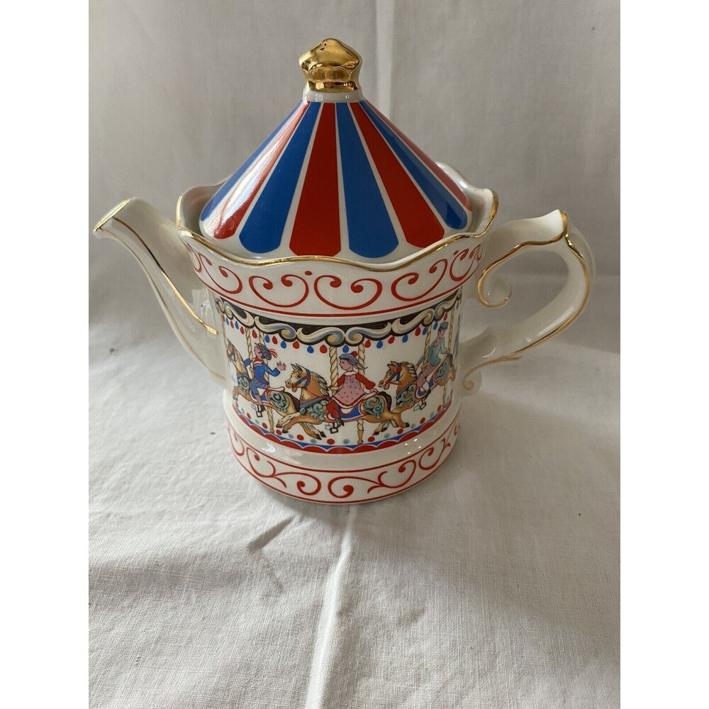 Vintage SADLER "Edwardian Entertainments" Carousel Teapot w Circus Tent Lid UK
